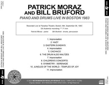 Load image into Gallery viewer, PATRICK MORAZ AND BILL BRUFORD / PIANO AND DRUMS LIVE IN BOSTON 1983 (1CDR)