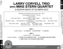 Load image into Gallery viewer, LARRY CORYELL TRIO WITH MIKE STERN QUARTET / A GUITAR NIGHT AT OLYMPIA 2012 (2CDR)