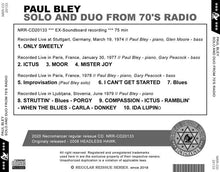 Load image into Gallery viewer, PAUL BLEY / SOLO AND DUO FROM 70'S RADIO