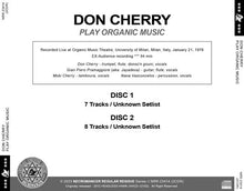 Load image into Gallery viewer, DON CHERRY / PLAY ORGANIC MUSIC (2CDR)
