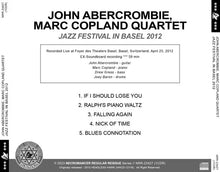 Load image into Gallery viewer, JOHN ABERCROMBIE, MARC COPLAND QUARTET / JAZZ FESTIVAL IN BASEL 2012 (1CDR)
