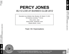 Load image into Gallery viewer, PERCY JONES / MJ-12 LIVE AT BARBES CLUB 2012 (1CDR)
