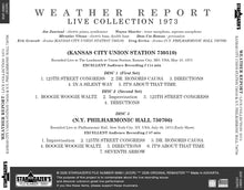 Load image into Gallery viewer, WEATHER REPORT / LIVE COLLECTION 1973 - KANSAS CITY 730510 &amp; NEW YORK CITY 730706 (3CDR)

