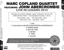 Load image into Gallery viewer, MARC COPLAND QUARTET FEATURING JOHN ABERCROMBIE / LIVE IN LUGANO 2012 (1CDR)
