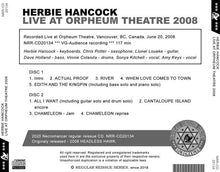 Load image into Gallery viewer, HERBIE HANCOCK / LIVE AT ORPHEUM THEATRE 2008
